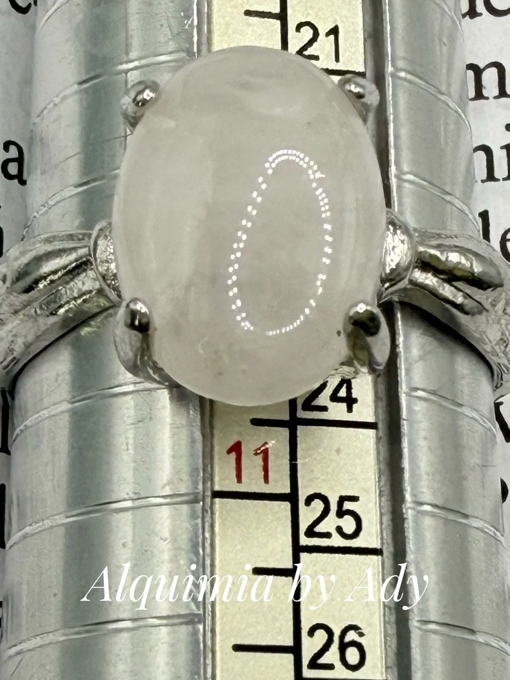 White Moonstone Oval Ring - Elegant Silver Setting